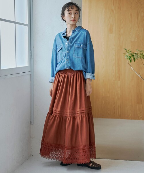 coen(コーエン)の「裾レース刺繍ティアードスカート(スカート・レディース・ブラック/オレンジ系その他・FREE)」の10枚目の写真