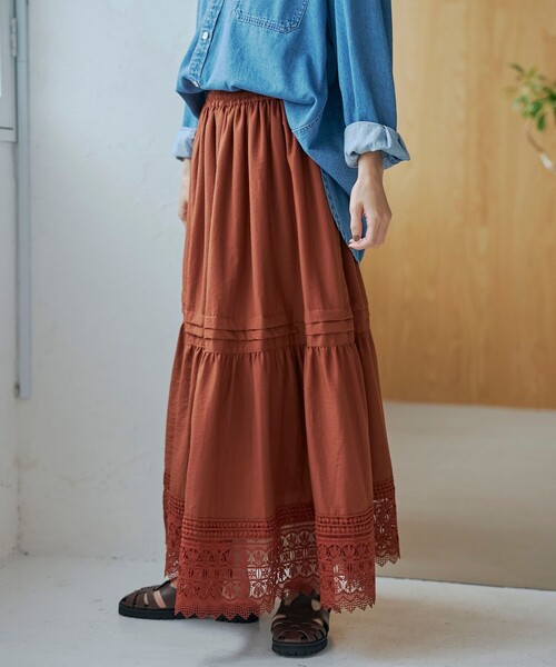 coen(コーエン)の「裾レース刺繍ティアードスカート(スカート・レディース・ブラック/オレンジ系その他・FREE)」の14枚目の写真