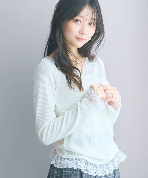 marun(マルン)の「<大きいサイズ>カシュクール風レースアソートカットソートップス marun(Tシャツ/カットソー・レディース・ブラック/オフホワイト/ピンク・L/4L/3L/LL/5L)」の2枚目の写真