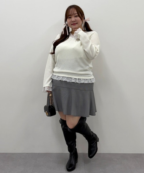 marun(マルン)の「<大きいサイズ>カシュクール風レースアソートカットソートップス marun(Tシャツ/カットソー・レディース・ブラック/オフホワイト/ピンク・L/4L/3L/LL/5L)」の4枚目の写真
