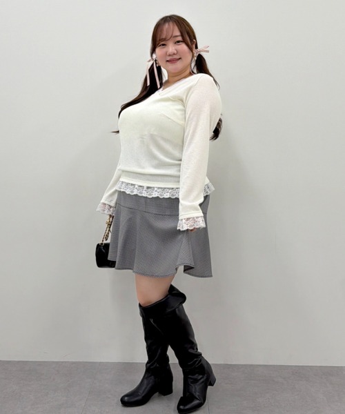 marun(マルン)の「<大きいサイズ>カシュクール風レースアソートカットソートップス marun(Tシャツ/カットソー・レディース・ブラック/オフホワイト/ピンク・L/4L/3L/LL/5L)」の5枚目の写真