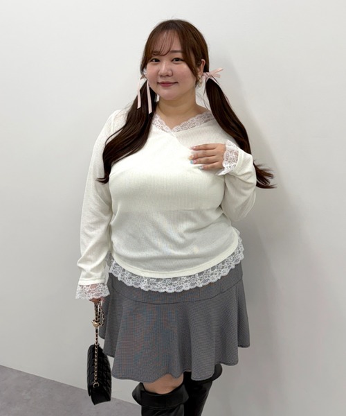 marun(マルン)の「<大きいサイズ>カシュクール風レースアソートカットソートップス marun(Tシャツ/カットソー・レディース・ブラック/オフホワイト/ピンク・L/4L/3L/LL/5L)」の9枚目の写真
