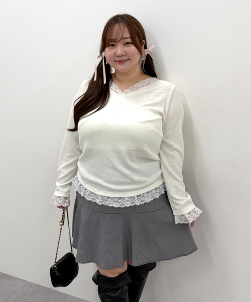 marun(マルン)の「<大きいサイズ>カシュクール風レースアソートカットソートップス marun(Tシャツ/カットソー・レディース・ブラック/オフホワイト/ピンク・L/4L/3L/LL/5L)」の16枚目の写真