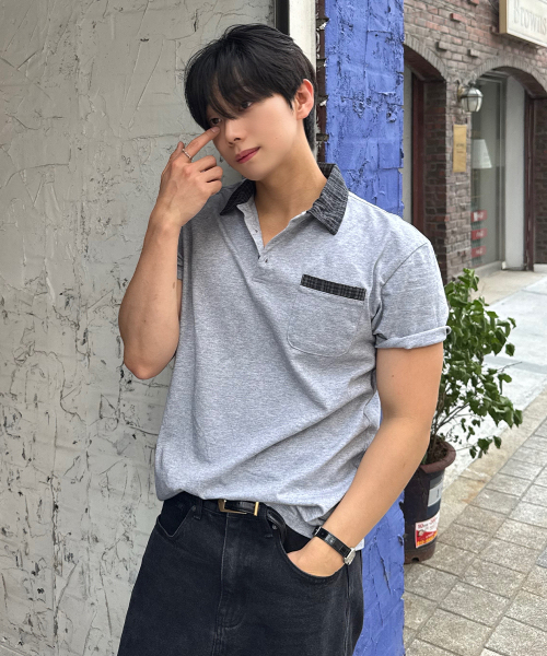 INTEMPOMOOD(インテンポムード)の「ノーブルチェックカラーTシャツ : 2カラー(Tシャツ/カットソー・メンズ・ブラック/グレー・MEDIUM/LARGE)」の4枚目の写真