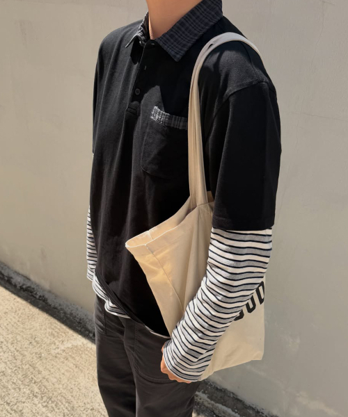 INTEMPOMOOD(インテンポムード)の「ノーブルチェックカラーTシャツ : 2カラー(Tシャツ/カットソー・メンズ・ブラック/グレー・MEDIUM/LARGE)」の12枚目の写真