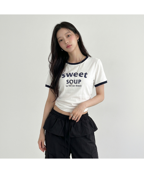 SWEET SOUP(スウィートスープ)の「アーチロゴリンガーTシャツ(WC6STF4)(Tシャツ/カットソー・レディース・ネイビー/ライトグレー/ホワイト・FREE)」の2枚目の写真