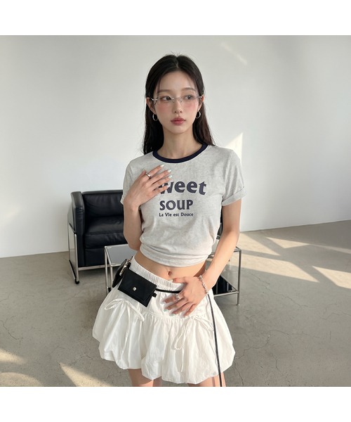 SWEET SOUP(スウィートスープ)の「アーチロゴリンガーTシャツ(WC6STF4)(Tシャツ/カットソー・レディース・ネイビー/ライトグレー/ホワイト・FREE)」の1枚目の写真