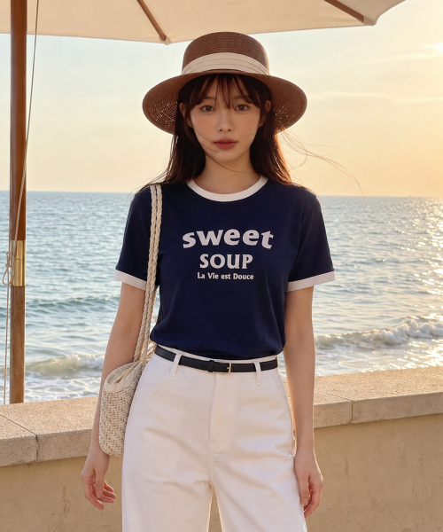 SWEET SOUP(スウィートスープ)の「アーチロゴリンガーTシャツ(WC6STF4)(Tシャツ/カットソー・レディース・ネイビー/ライトグレー/ホワイト・FREE)」の4枚目の写真