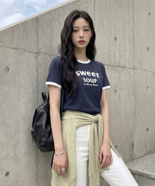 SWEET SOUP(スウィートスープ)の「アーチロゴリンガーTシャツ(WC6STF4)(Tシャツ/カットソー・レディース・ネイビー/ライトグレー/ホワイト・FREE)」の6枚目の写真