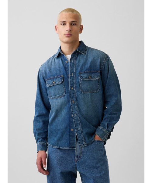 GAP(ギャップ)の「ウルトラソフトデニム リラックスフィット ユーティリティシャツ(シャツ/ブラウス・メンズ・ブルー・XS/XL/L/M/S)」の1枚目の写真