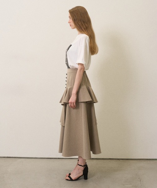MIELI INVARIANT(ミエリインヴァリアント)の「Marine Peplum Asymmetry Skirt(スカート・レディース・ベージュ/ブラック・MEDIUM/SMALL)」の14枚目の写真