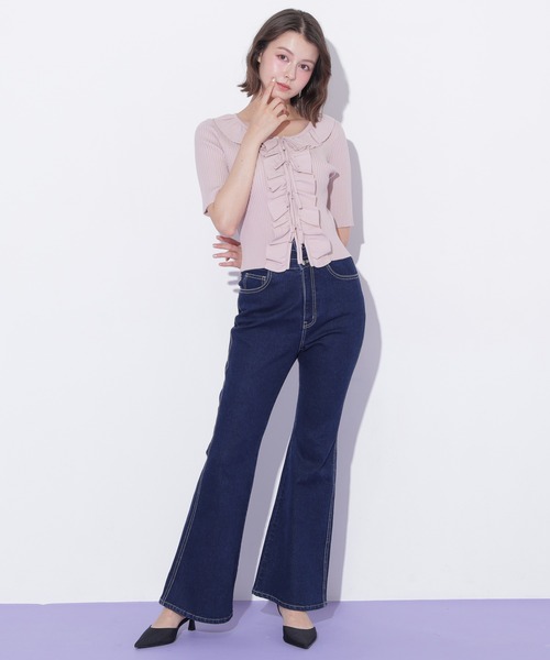 JILL by JILL STUART(ジルバイジルスチュアート)の「ハイウエストフレアデニムパンツ(その他パンツ・レディース・ネイビー/ピンク・MEDIUM/SMALL)」の1枚目の写真
