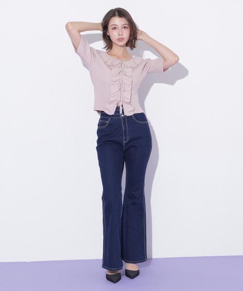 JILL by JILL STUART(ジルバイジルスチュアート)の「ハイウエストフレアデニムパンツ(その他パンツ・レディース・ネイビー/ピンク・MEDIUM/SMALL)」の7枚目の写真