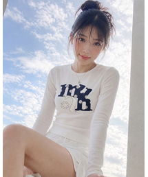 ドットAフラワーパッチ長袖Tシャツ[ホワイト]