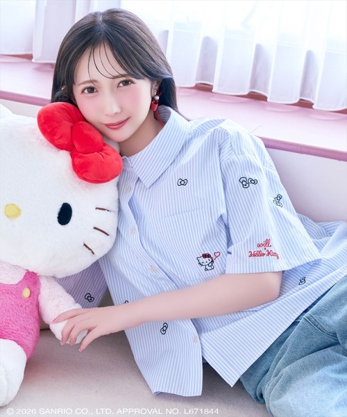 WILLSELECTION(ウィルセレクション)の「WILLSELECTION×HELLO KITTY 刺繍クロップドシャツ(シャツ/ブラウス・レディース・ブルー/ピンク/オフホワイト・FREE)」の2枚目の写真