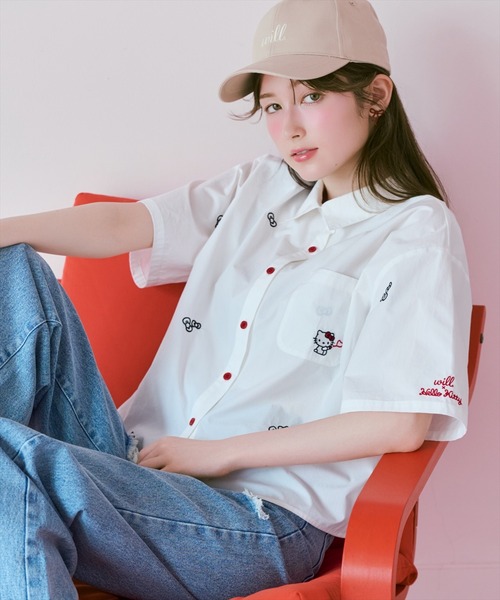 WILLSELECTION(ウィルセレクション)の「WILLSELECTION×HELLO KITTY 刺繍クロップドシャツ(シャツ/ブラウス・レディース・ブルー/ピンク/オフホワイト・FREE)」の4枚目の写真