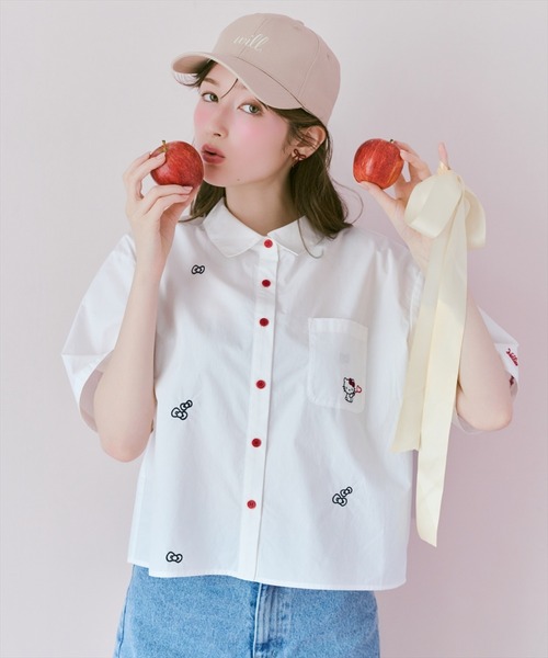 WILLSELECTION(ウィルセレクション)の「WILLSELECTION×HELLO KITTY 刺繍クロップドシャツ(シャツ/ブラウス・レディース・ブルー/ピンク/オフホワイト・FREE)」の5枚目の写真