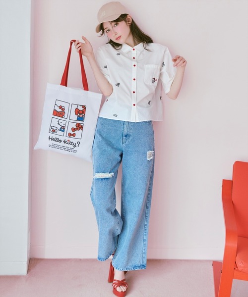 WILLSELECTION(ウィルセレクション)の「WILLSELECTION×HELLO KITTY 刺繍クロップドシャツ(シャツ/ブラウス・レディース・ブルー/ピンク/オフホワイト・FREE)」の9枚目の写真