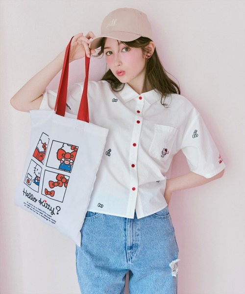 WILLSELECTION(ウィルセレクション)の「WILLSELECTION×HELLO KITTY 刺繍クロップドシャツ(シャツ/ブラウス・レディース・ブルー/ピンク/オフホワイト・FREE)」の7枚目の写真