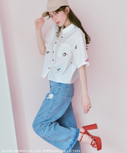 WILLSELECTION(ウィルセレクション)の「WILLSELECTION×HELLO KITTY 刺繍クロップドシャツ(シャツ/ブラウス・レディース・ブルー/ピンク/オフホワイト・FREE)」の6枚目の写真