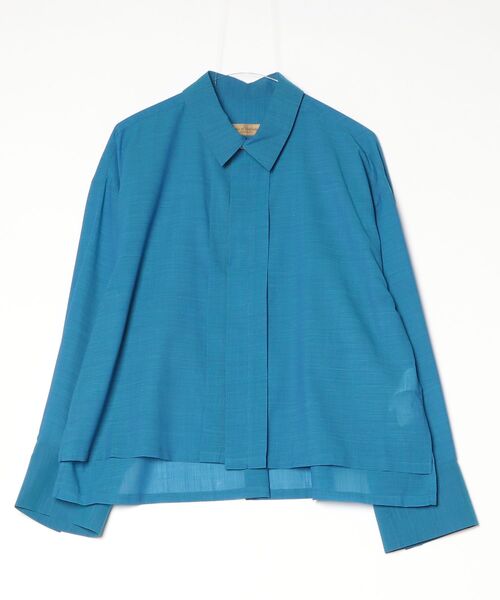 ROBES&CONFECTIONS（ローブスコンフェクションズ）の「Robes&Confections/ローブス&コンフェクションズ/ウールシャンブレーボイルフレアシャツ（シャツ/ブラウス・レディース・ブルー/ブラック/ホワイト系2/チャコールグレー・1）」の4枚目の写真