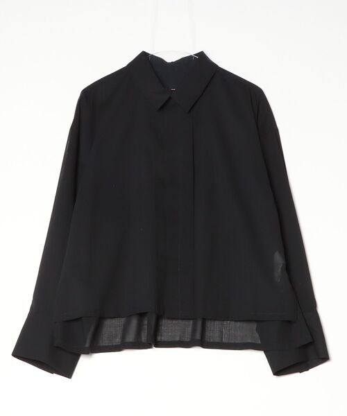 ROBES&CONFECTIONS（ローブスコンフェクションズ）の「Robes&Confections/ローブス&コンフェクションズ/ウールシャンブレーボイルフレアシャツ（シャツ/ブラウス・レディース・ブルー/ブラック/ホワイト系2/チャコールグレー・1）」の2枚目の写真