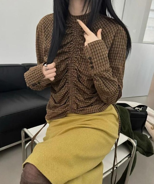 semplice（センプリチェ）の「ブラウス【韓国ファッション】（シャツ/ブラウス・レディース・ブラウン/グレー・F）」の5枚目の写真