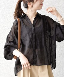 【WEB限定】〈手洗い可能〉シアー ドット レギュラーカラー ギャザー シャツ