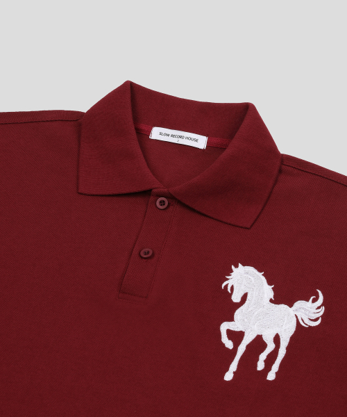 SLOW RECORD HOUSE(スローレコードハウス)の「ホース刺繍クロップ長袖カラーTシャツ_バーガンディ(ポロシャツ・レディース・その他・1/2)」の3枚目の写真