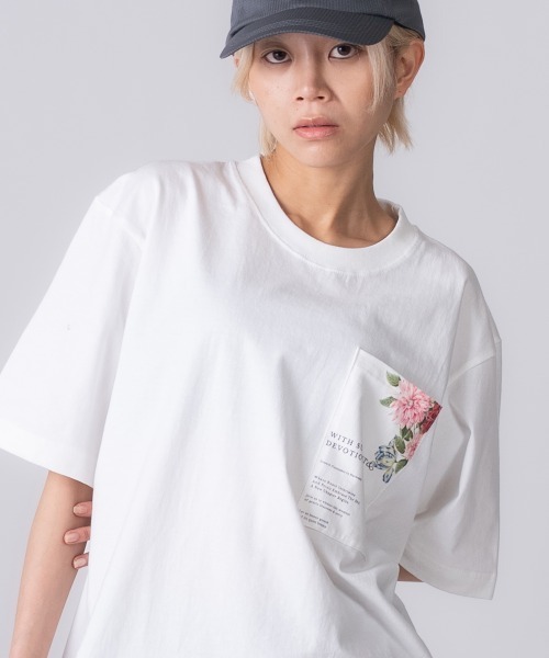 rehacer(レアセル)の「rehacer : Sunlight Relax Fit Pocket T-shirt / サンライト リラックスフィット ポケットTシャツ(Tシャツ/カットソー・レディース・ホワイト/ブラック・SMALL/MEDIUM)」の1枚目の写真