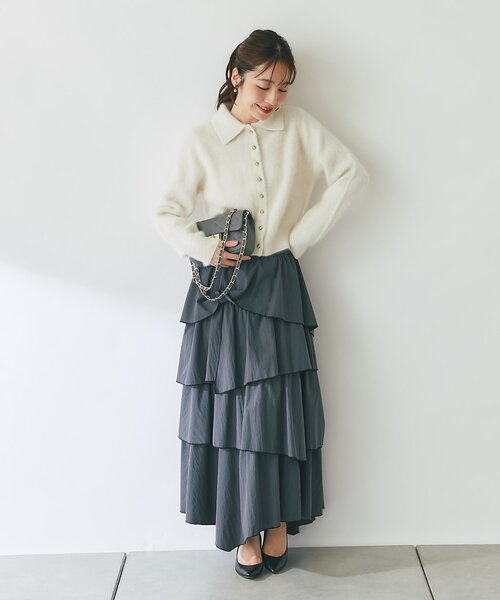 La boutique BonBon(ラブティックボンボン)の「ヘアリーウールカシミヤ混FUR加工衿付きカーディガン(ニット/セーター・レディース・ブルー系その他/オフホワイト/ピンク・FREE)」の7枚目の写真
