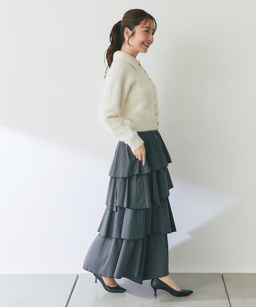 La boutique BonBon(ラブティックボンボン)の「ヘアリーウールカシミヤ混FUR加工衿付きカーディガン(ニット/セーター・レディース・ブルー系その他/オフホワイト/ピンク・FREE)」の8枚目の写真