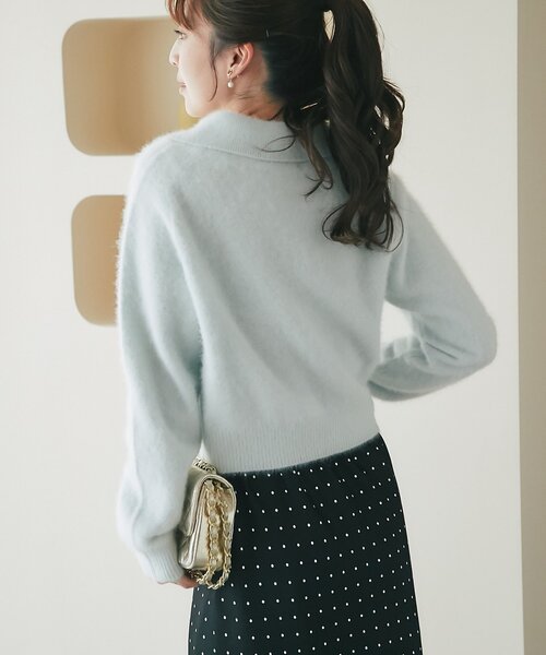 La boutique BonBon(ラブティックボンボン)の「ヘアリーウールカシミヤ混FUR加工衿付きカーディガン(ニット/セーター・レディース・ブルー系その他/オフホワイト/ピンク・FREE)」の13枚目の写真