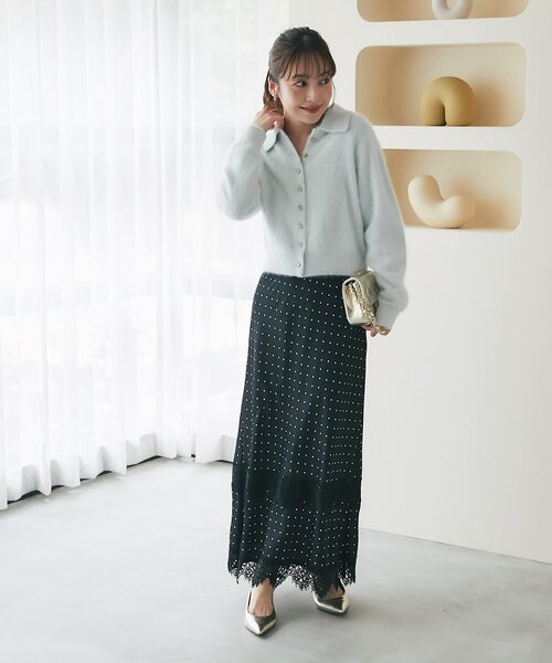 La boutique BonBon(ラブティックボンボン)の「ヘアリーウールカシミヤ混FUR加工衿付きカーディガン(ニット/セーター・レディース・ブルー系その他/オフホワイト/ピンク・FREE)」の14枚目の写真