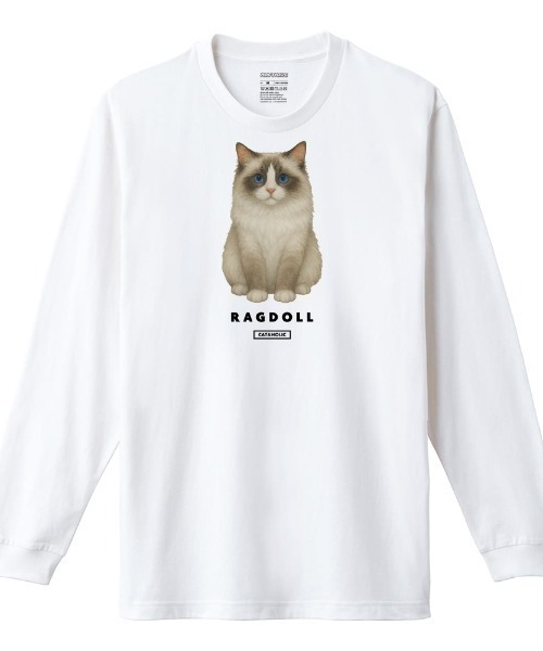 Moftique(モフティック)の「Moftique(モフティック) 長袖Tシャツ ラグドール 猫 キャット ペット アニマル プリント 袖リブ ロンT トップス メンズ ユニセックス(Tシャツ/カットソー・メンズ・ホワイト/ブラック・L/XL/M)」の2枚目の写真