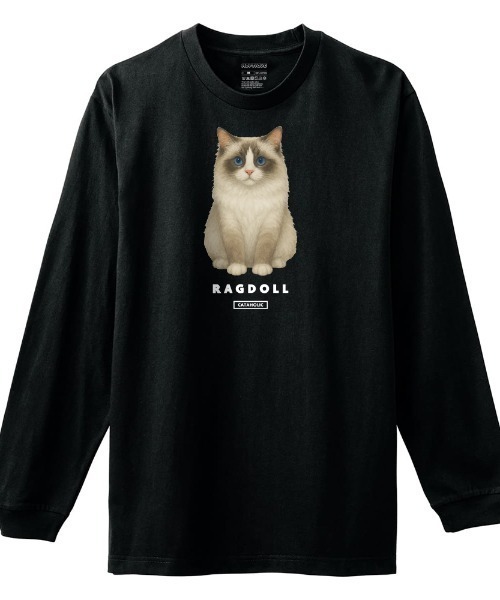 Moftique(モフティック)の「Moftique(モフティック) 長袖Tシャツ ラグドール 猫 キャット ペット アニマル プリント 袖リブ ロンT トップス メンズ ユニセックス(Tシャツ/カットソー・メンズ・ホワイト/ブラック・L/XL/M)」の1枚目の写真