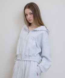 Rose Embroidery Hood Zip-up [White Melange]