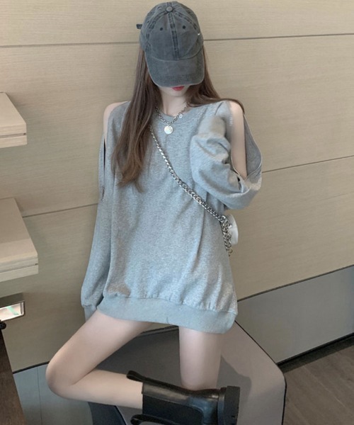 Flugge(フラッジー)の「2wayオフショルスウェットトップス(スウェット・レディース・グレー/ブラック・LARGE/MEDIUM)」の1枚目の写真