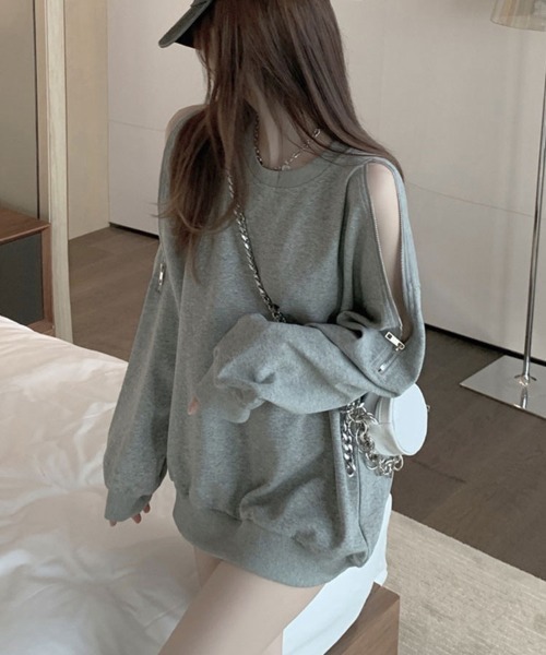 Flugge(フラッジー)の「2wayオフショルスウェットトップス(スウェット・レディース・グレー/ブラック・LARGE/MEDIUM)」の4枚目の写真