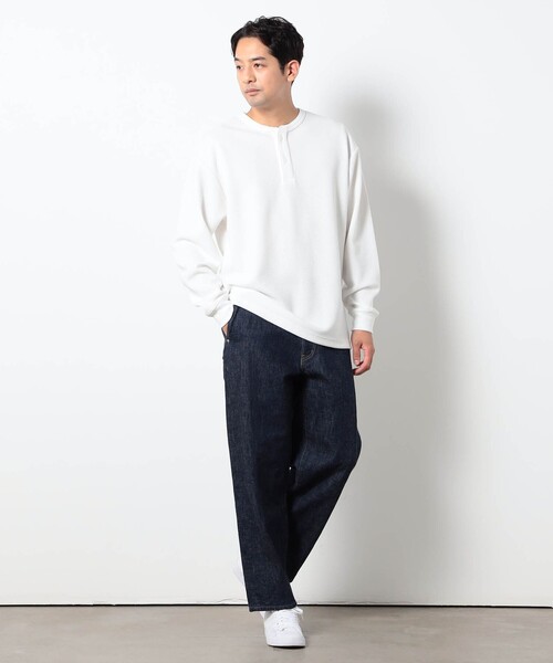 Grand PARK(グランドパーク)の「ドライワッフルヘンリーネックカットソー(Tシャツ/カットソー・メンズ・ホワイト/ライトグレー/ブラック・M/L)」の4枚目の写真