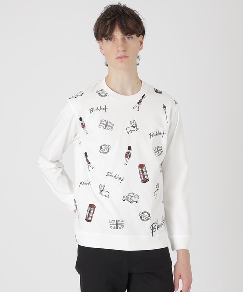 BLACK LABEL CRESTBRIDGE(ブラックレーベル・クレストブリッジ)の「【一部店舗限定】ブリティッシュモチーフカットソー(Tシャツ/カットソー・メンズ・ブラック/オフホワイト・XL/M/L)」の1枚目の写真