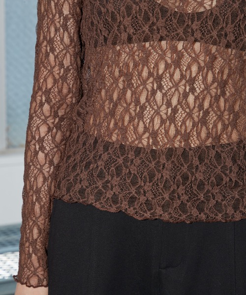 OFROOM(オフルーム)の「【2026秋冬新作】Lace Sheer Top|レースシアートップス(Tシャツ/カットソー・レディース・アイボリー/ブラック/ブラウン・FREE)」の13枚目の写真