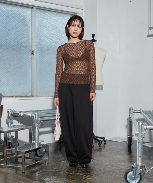 OFROOM(オフルーム)の「【2026秋冬新作】Lace Sheer Top|レースシアートップス(Tシャツ/カットソー・レディース・アイボリー/ブラック/ブラウン・FREE)」の20枚目の写真