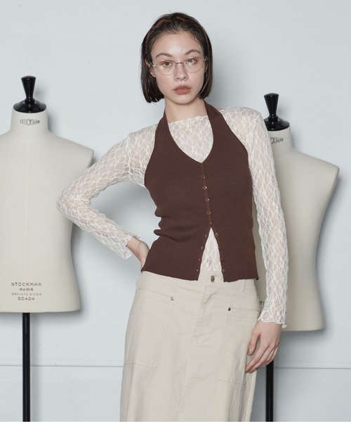 OFROOM(オフルーム)の「【2026秋冬新作】Lace Sheer Top|レースシアートップス(Tシャツ/カットソー・レディース・アイボリー/ブラック/ブラウン・FREE)」の11枚目の写真