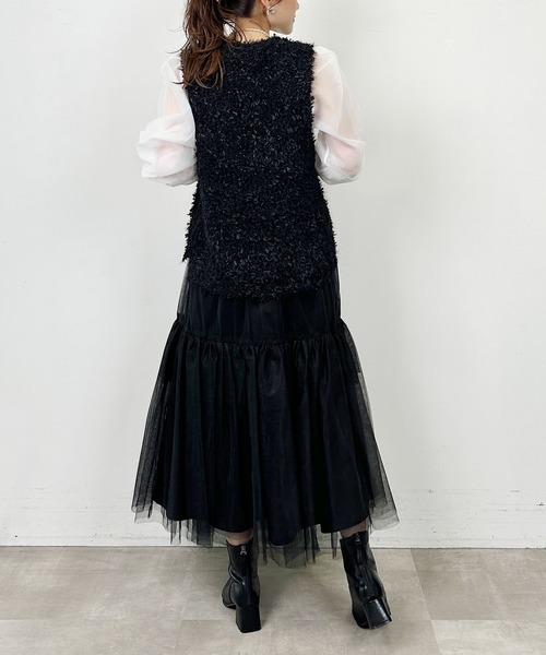 PICCIN（ピッチン）の「リボンヤーンVベスト（ベスト・レディース・ライトグレー/ブラック・M）」の9枚目の写真