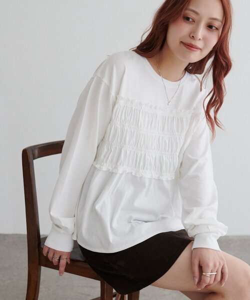 DISCOAT(ディスコート)の「シャーリングプルオーバー(Tシャツ/カットソー・レディース・チャコールグレー/ネイビー/アイボリー/オフホワイト・FREE)」の8枚目の写真