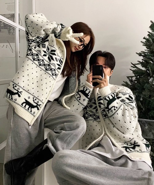 NOWLE(ノウル)の「【NOWLE】ノルディック柄 ジップアップ ニット ブルゾン / スノー&トナカイ ジャガード ニット(ニット/セーター・メンズ・ネイビー/オフホワイト/ブラック/ブラウン・X-LARGE/MEDIUM/LARGE)」の7枚目の写真