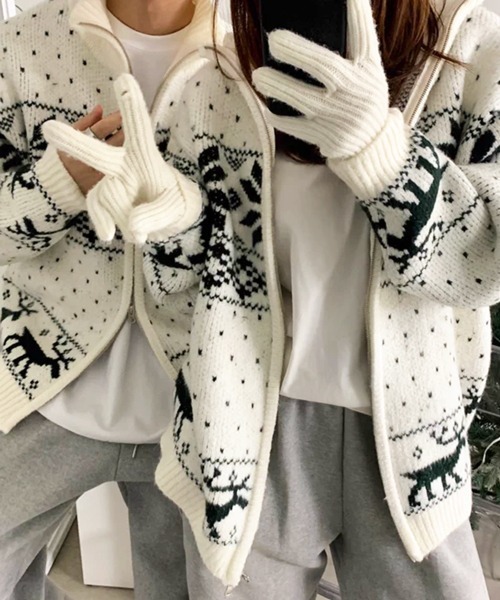 NOWLE(ノウル)の「【NOWLE】ノルディック柄 ジップアップ ニット ブルゾン / スノー&トナカイ ジャガード ニット(ニット/セーター・メンズ・ネイビー/オフホワイト/ブラック/ブラウン・X-LARGE/MEDIUM/LARGE)」の8枚目の写真