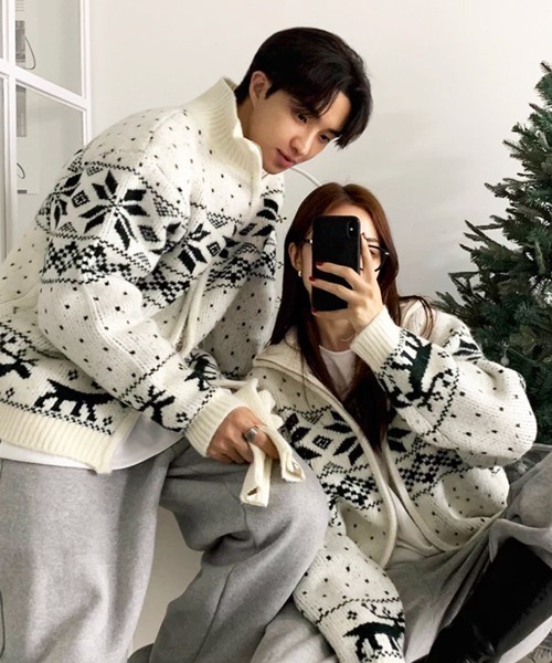NOWLE(ノウル)の「【NOWLE】ノルディック柄 ジップアップ ニット ブルゾン / スノー&トナカイ ジャガード ニット(ニット/セーター・メンズ・ネイビー/オフホワイト/ブラック/ブラウン・X-LARGE/MEDIUM/LARGE)」の12枚目の写真