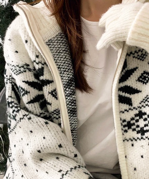 NOWLE(ノウル)の「【NOWLE】ノルディック柄 ジップアップ ニット ブルゾン / スノー&トナカイ ジャガード ニット(ニット/セーター・メンズ・ネイビー/オフホワイト/ブラック/ブラウン・X-LARGE/MEDIUM/LARGE)」の14枚目の写真
